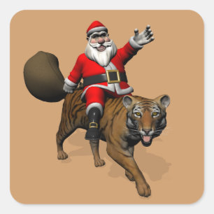 Sticker Carré Le Père Noël Monte Un Tigre