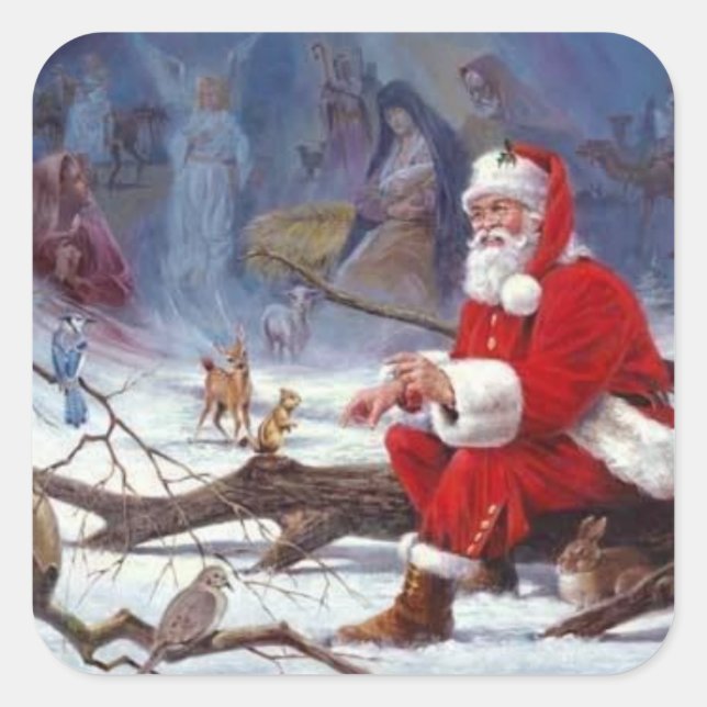 Sticker Carré Le Père Noël nourrit l'écureuil (Devant)