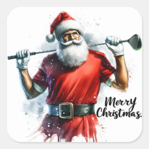 Sticker Carré Le Père Noël profite d'une ronde de golf en hiver