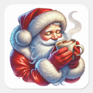 Sticker Carré Le Père Noël savoure une boisson chaude pendant un