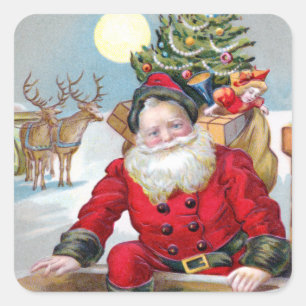 Sticker Carré Le Père Noël sur un toit