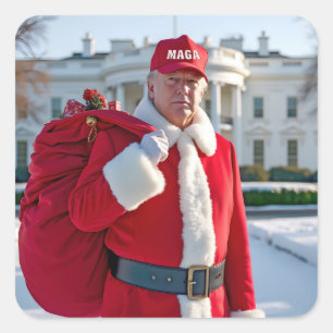 Sticker Carré Le Père Noël Trump avec le Casquette MAGA