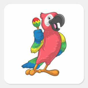 Sticker Carré Le perroquet à la musique avec Maracas