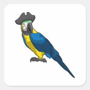 Sticker Carré Le perroquet comme pirate avec Casquette