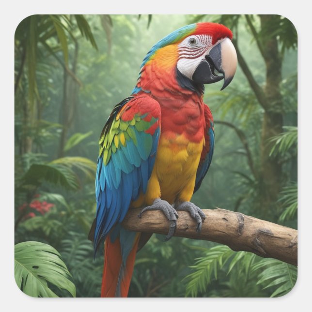 Sticker Carré Le perroquet de Macaw dans la jungle (Devant)