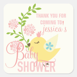 Sticker Carré Le petit oiseau mignon fleurit le baby shower de