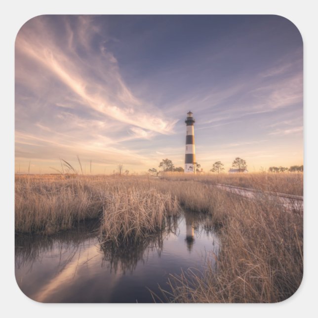 Sticker Carré Le Phare De Bodie Island Au Coucher Du Soleil (Devant)