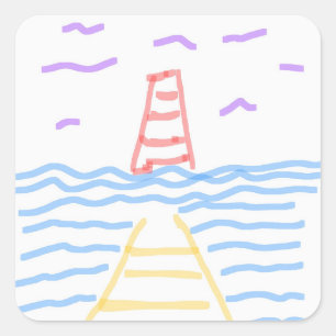 Sticker Carré Le phare rouge et les balles de golf de Yellow Pie