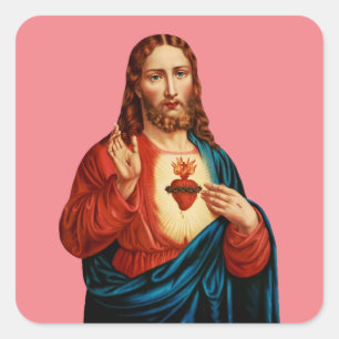 Sticker Carré Le Portrait d'Art Fin du Sacré-Cœur de Jésus