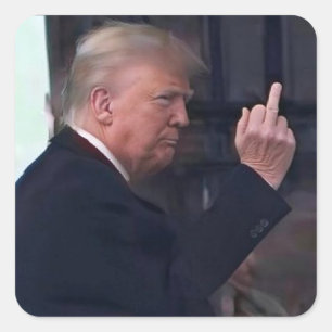 Sticker Carré Le président Trump faisant un doigt d'honneur