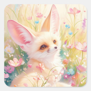Sticker Carré Le renard de fennec se repose dans une prairie en 
