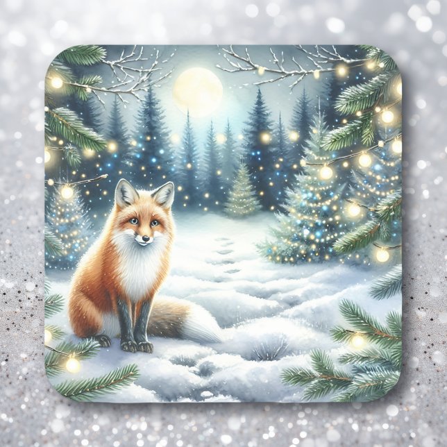 Sticker Carré Le renard mou dans une forêt enchantée Noël (Créateur téléchargé)