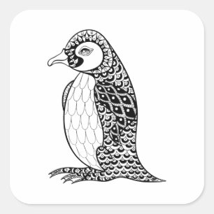 Sticker Carré Le Roi artistique pingouin Zendoodle