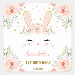 Sticker Carré Le rose mignon de lapin rougissent anniversaire