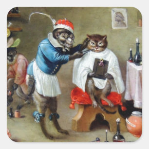 Sticker Carré Le singe barbier