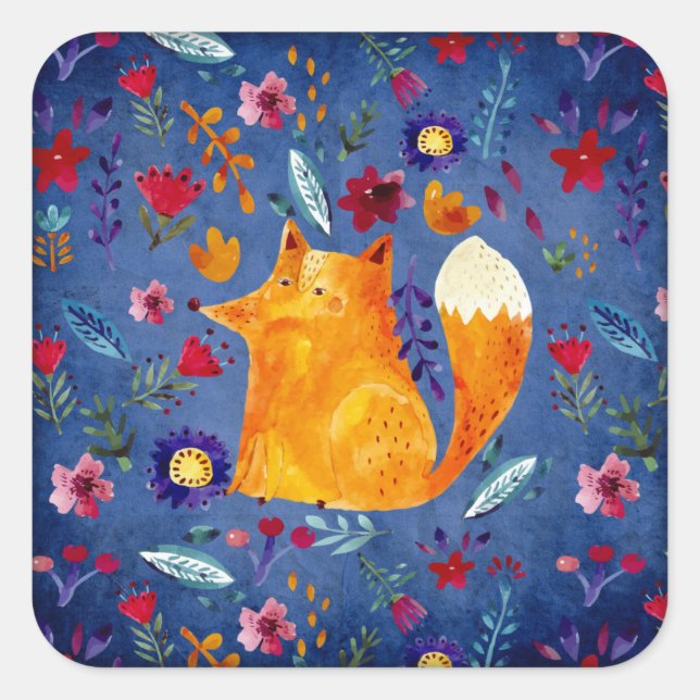 Sticker Carré Le Smart Fox dans le jardin des fleurs (Devant)