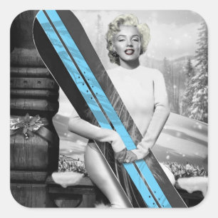 Sticker Carré Le snowboard de Marilyn