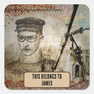 Sticker Carré Le télescope scientifique Steampunk Inventor appar