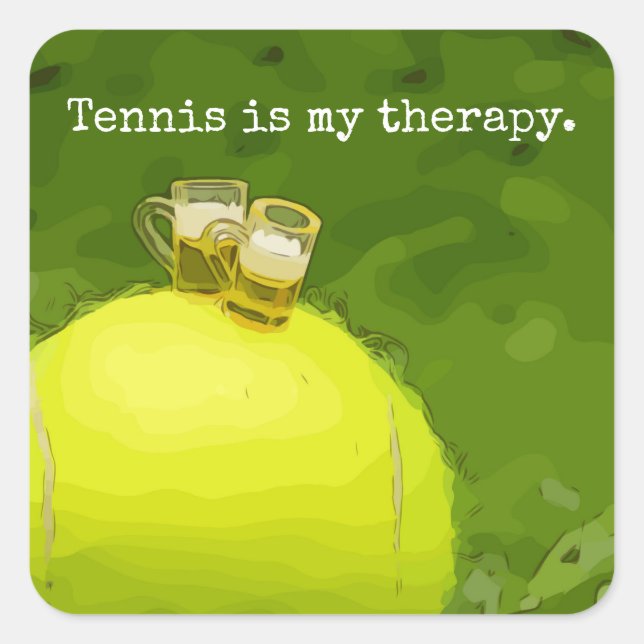 Sticker Carré Le tennis est ma thérapie avec la bière (Devant)