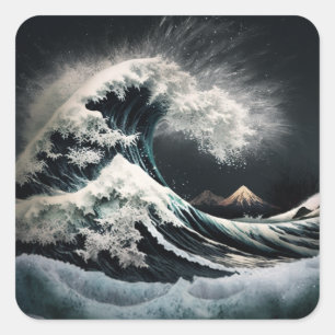 Sticker Carré Le tsunami déferle sous la lumière de la lune.
