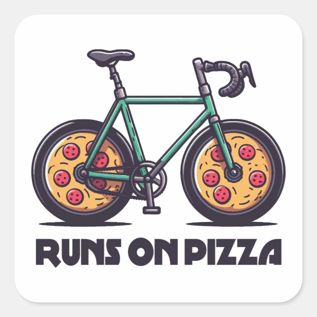 Sticker Carré Le Vélo Passe Sur La Pizza (Devant)