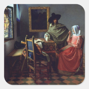 Sticker Carré Le verre du vin de Johannes Vermeer