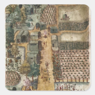 Sticker Carré Le village indien de Secoton, c.1570-80