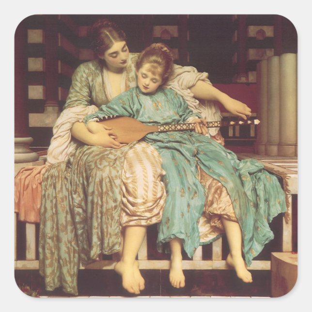 Sticker Carré Leçon de musique par Lord Frederic Leighton (Devant)