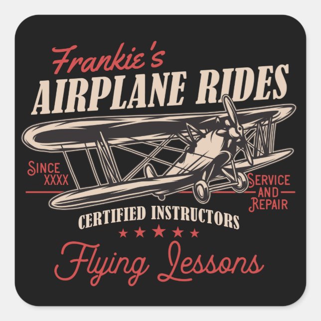 Sticker Carré Leçons de vol rétros d'avion personnalisées (Devant)