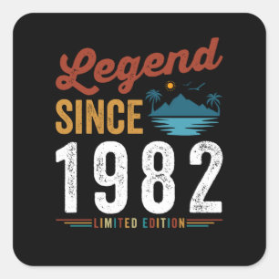 Sticker Carré Légende depuis 1982 Anniversaire Retro Vintage