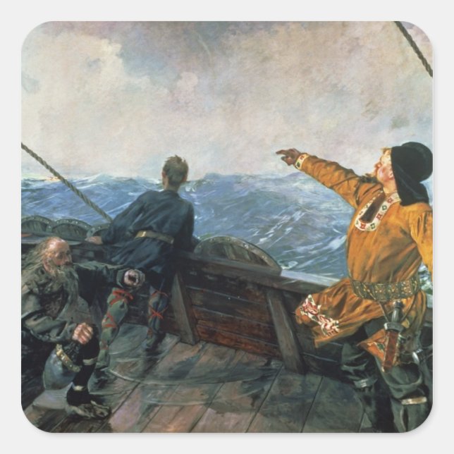 Sticker Carré Leif Eriksson aperçoit la terre en Amérique, 1893 (Devant)