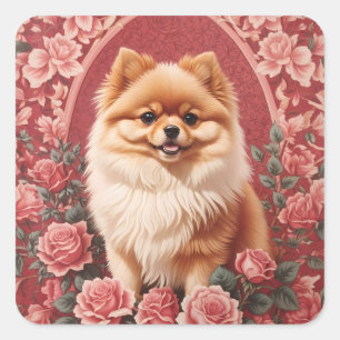 Sticker Carré L'Élégant Chien Poméranien William Morris Inspiré