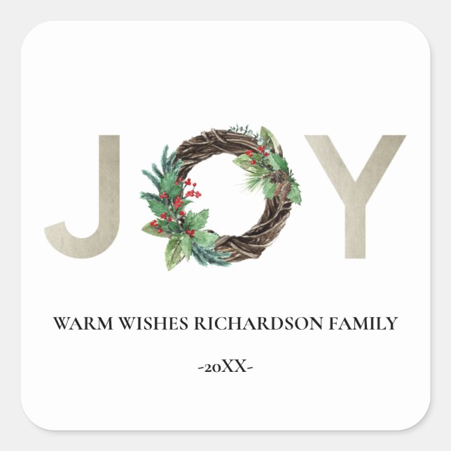 STICKER CARRÉ L'ÉLÉGANTE ARGENT HOLLY BERRY JOY WREATH NOËL (Devant)