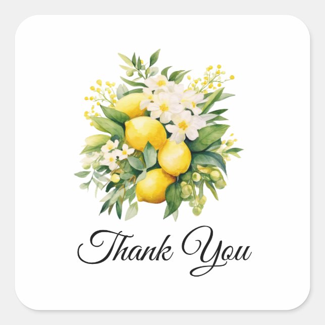 Sticker Carré Lemon Bouquet with White Blossoms Thank You (Devant)