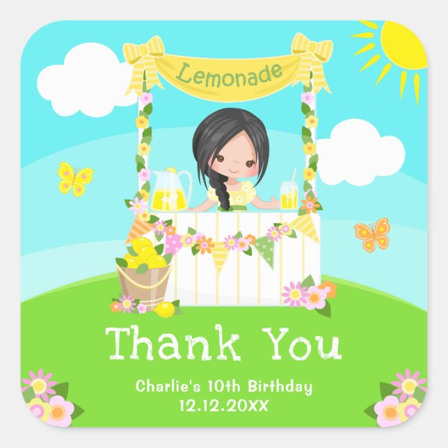 Sticker Carré Lemonade Black Hair Girl Anniversaire Merci (Devant)