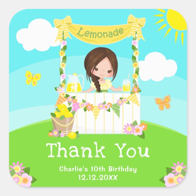 Sticker Carré Lemonade Brown coiffeuse Anniversaire Merci (Devant)