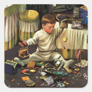 Sticker Carré L'enfant en bas âge vide des bourses