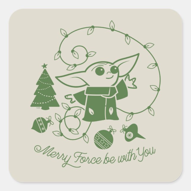 Sticker Carré L'enfant | Merry Force be with You - Vert (Devant)