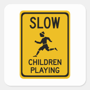 Sticker Carré Lent - Enfants Jouant, Signal d'avertissement de t