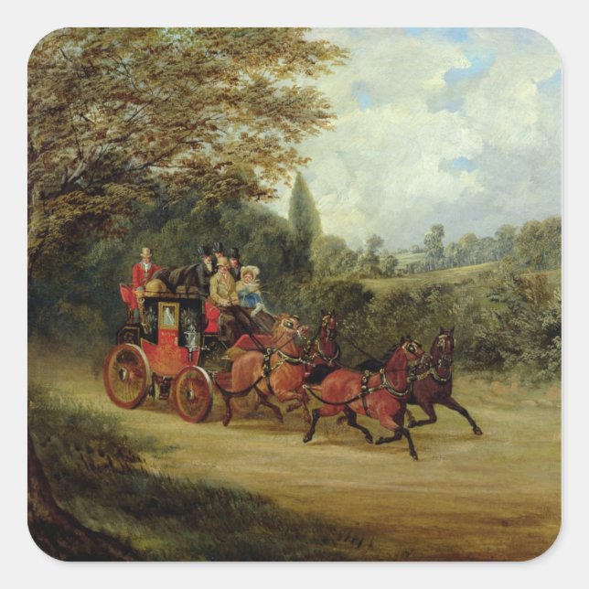 Sticker Carré L'entraîneur Royal Mail avec passagers (huile sur  (Devant)