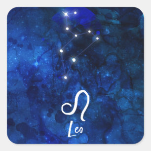 Sticker Carré Leo Zodiac Constellation Bleu foncé Galaxie