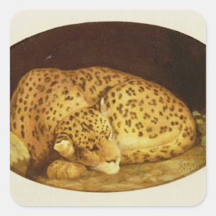 Sticker Carré Léopard de sommeil de George Stubbs  , 1777 (éma