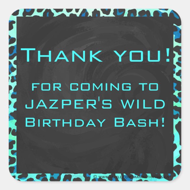 Sticker Carré Léopard noir et Turquoise (Devant)