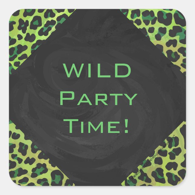 Sticker Carré Léopard noir et vert avec Monogramme (Devant)