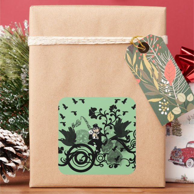 Sticker Carré Leprechaun en noir (vacances)