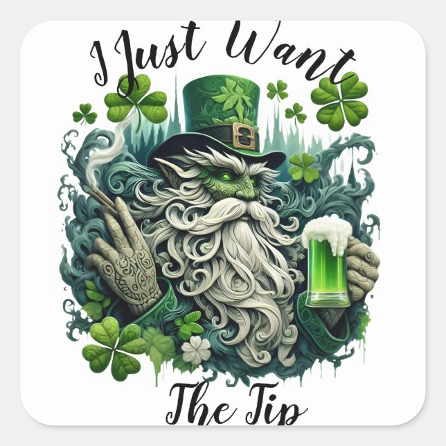 Sticker Carré Leprechaun Whimsical Savourer Un Froid (Devant)