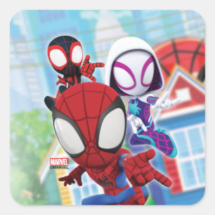 Sticker Carré L'équipe Spidey à travers la ville