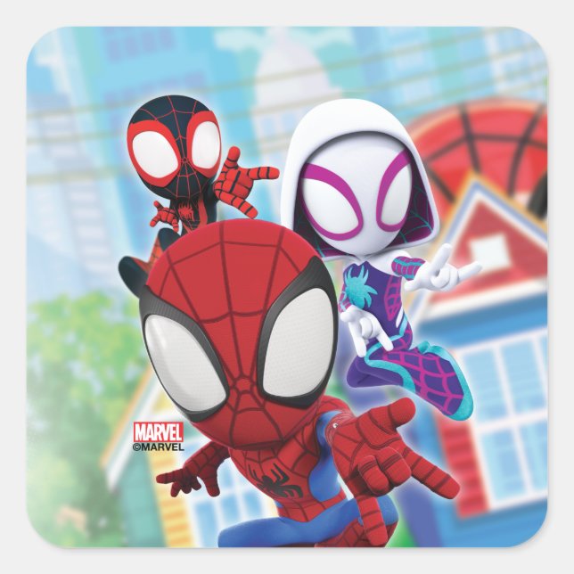 Sticker Carré L'équipe Spidey à travers la ville (Devant)