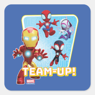 Sticker Carré L'équipe Spidey et Iron Man s'unissent !