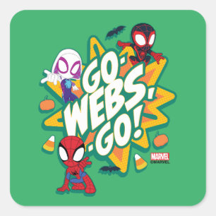Sticker Carré L'équipe Spidey Halloween Go-Webs, c'est parti !